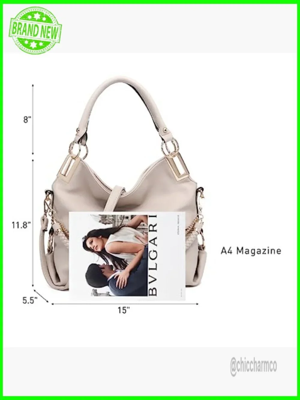Large Vegan Leather Hobo Tote with Rhinestone Accents, Adjustable Strap